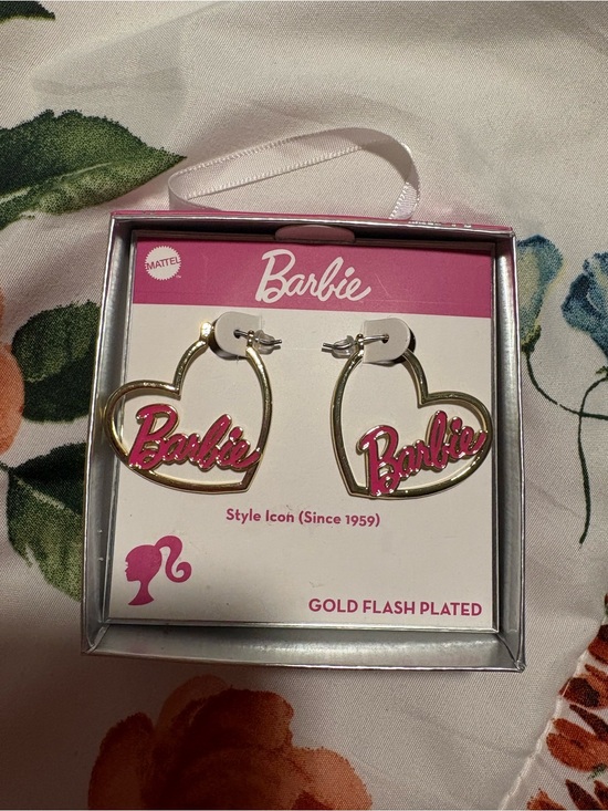 Barbie Jewelry - Barbie Gold-Plated Heart Hoop Earrings with Pink Script Logo